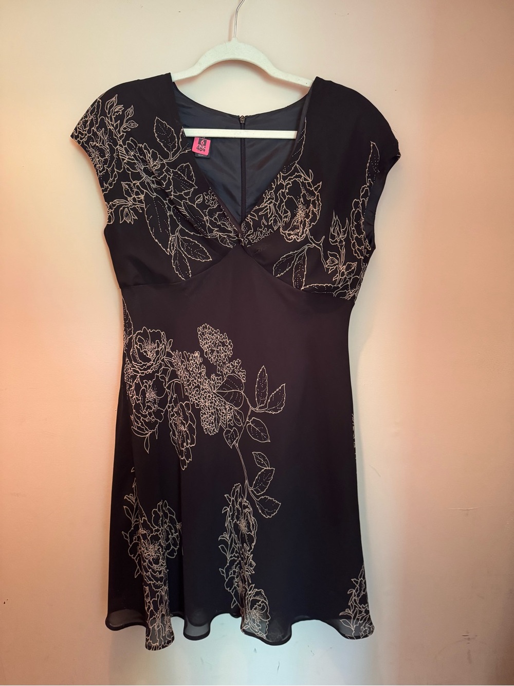 Jones Wear Black Mini Dress with Cream Floral Embroidery